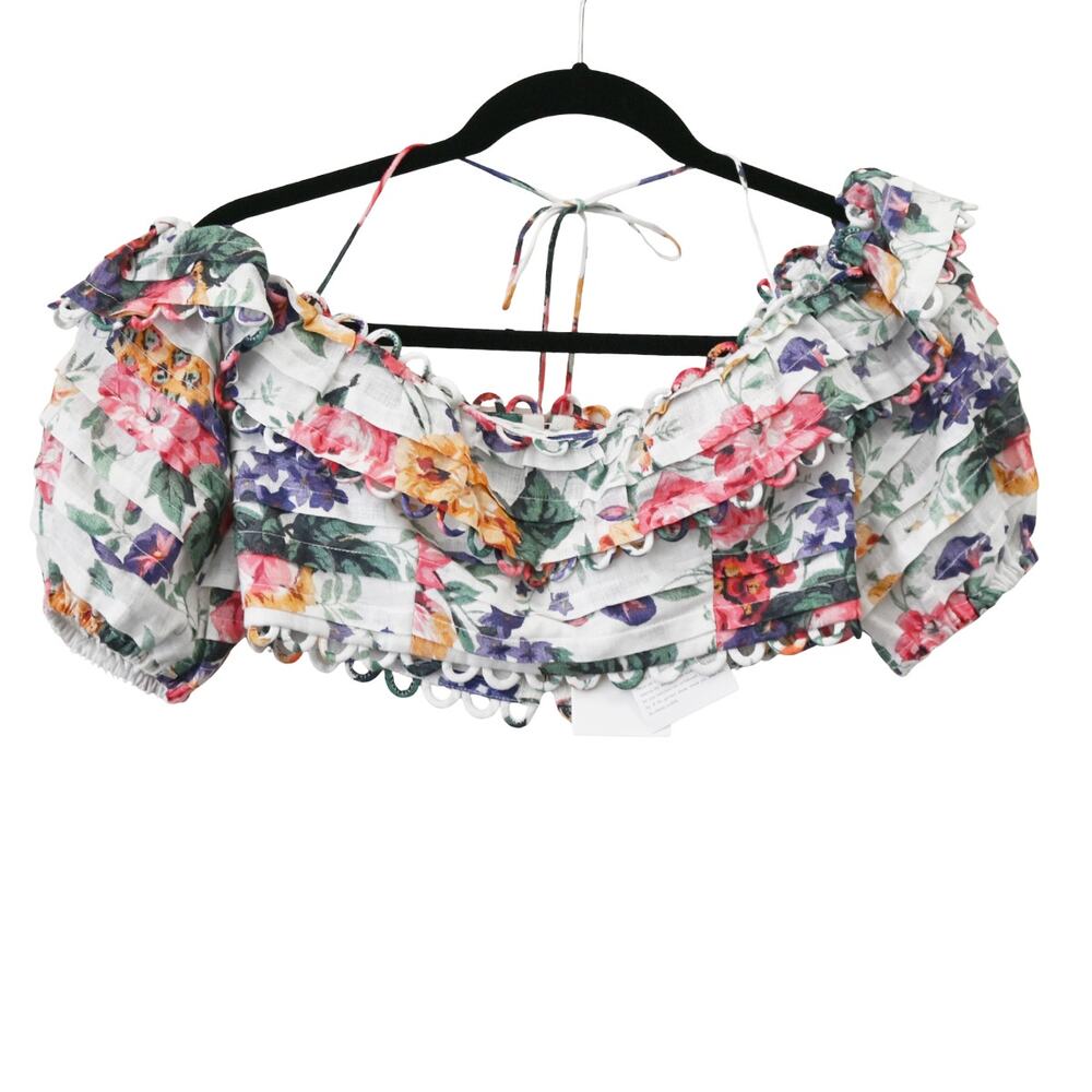 Zimmermann Allia Floral Pintuck Off The Shoulder Linen Top Size 4